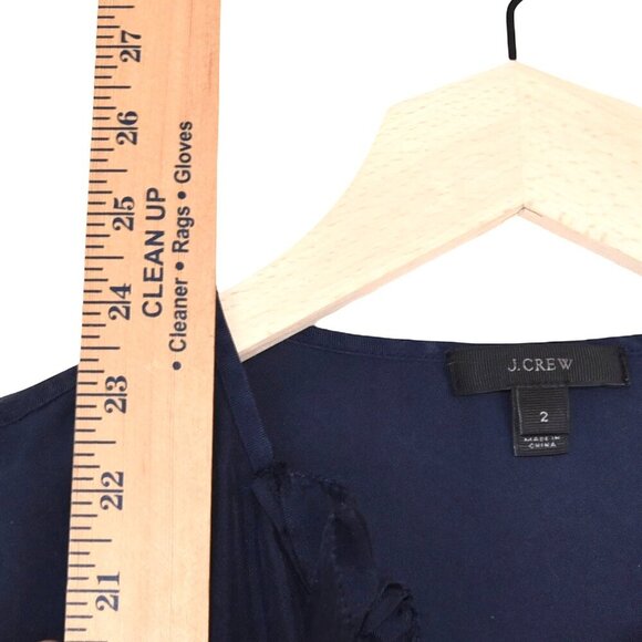 J.Crew Navy Ruffle V-Neck Sleeveless Blouse Size 2 Romantic Silk Preppy Career - Picture 6 of 8